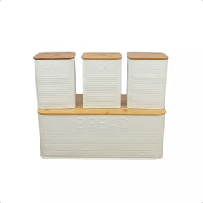 Conjunto  Porta Pão  Bambu 3 Potes White BH23353