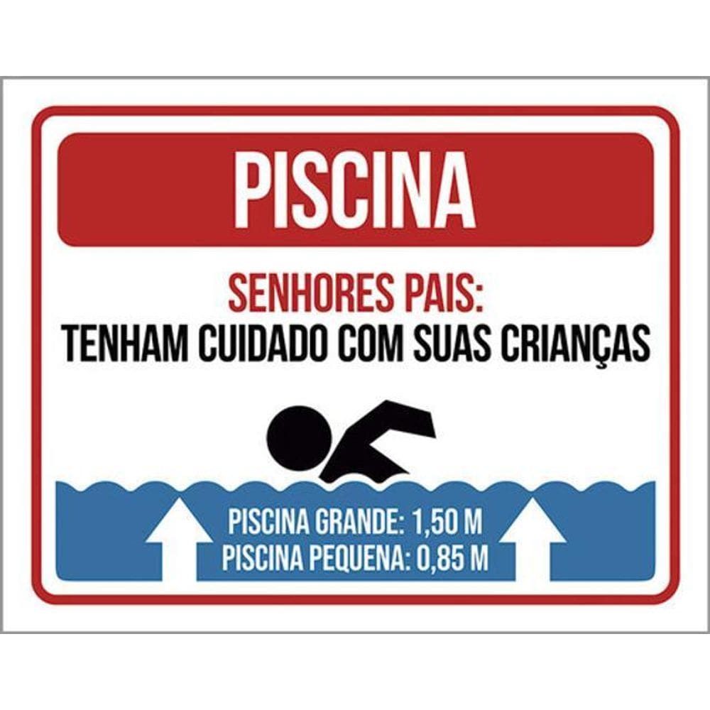Kit 3 Placa Piscina Senhores Pais Cuidado Com Crianças 36X46