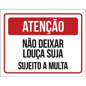 Kit 10 Placas Não Deixar Louça Suja Multa 36X46
