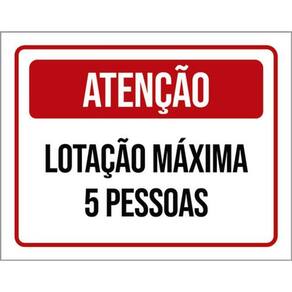 Kit 10 Placa Lotação Máxima 5 Pessoas Vermelha 36X46