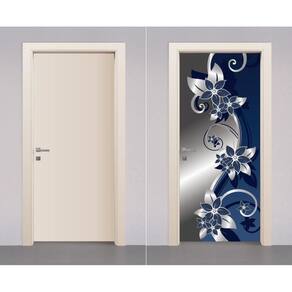 Adesivo Envelopamento Decorativo De Porta Flores Floral Azul