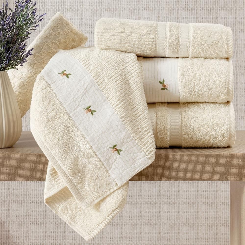 Jogo De Banho Ellora 5Pçs Bordado 100% Algodão Palha