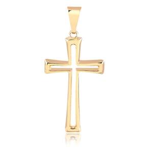 Pingente Cruz Minimalista Alongada Vazada Banhada A Ouro 18K