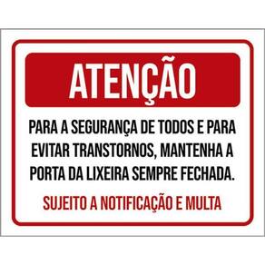 Kit 3 Placas Porta Lixeira Sempre Fechada 36X46