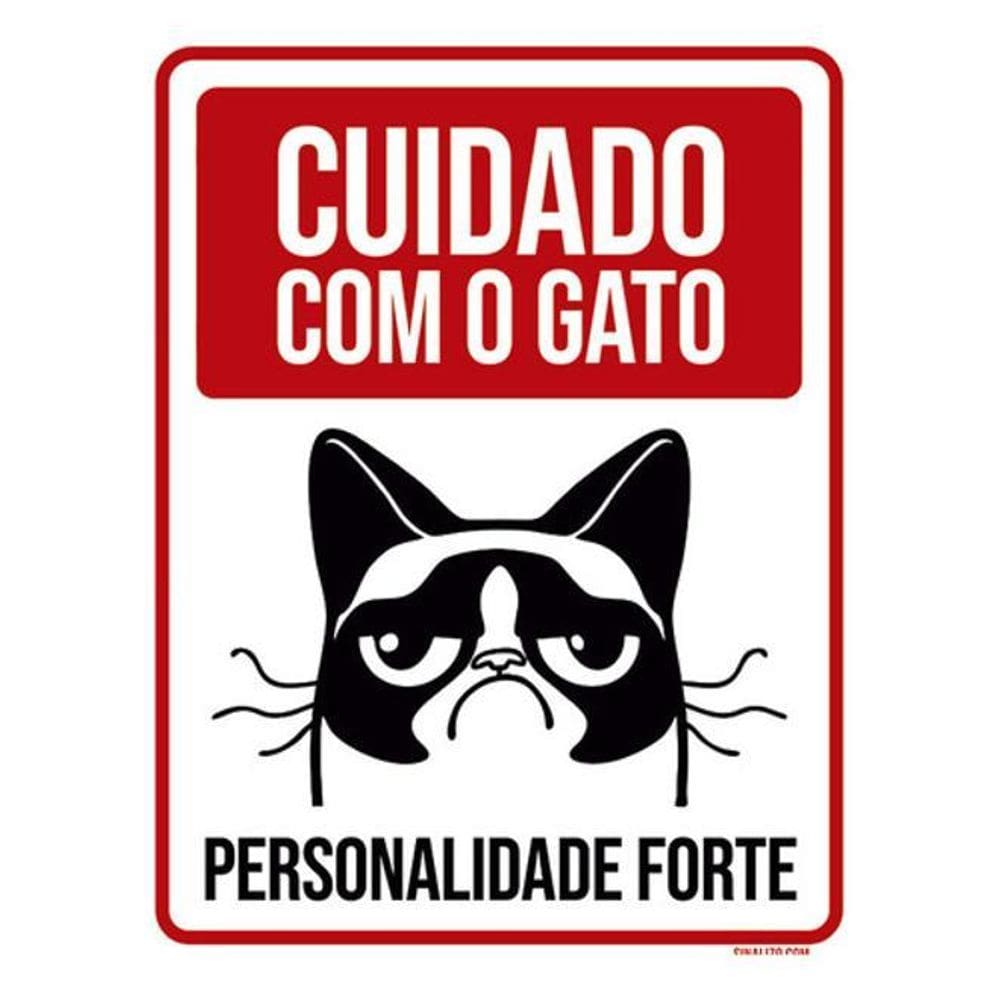 Kit 5 Placas Cuidado Com Gato Personalidade Forte 36X46