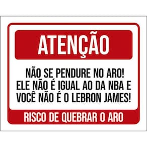 Kit 5 Placas Atenção Não Se Pendure No Aro Basquete 36X46