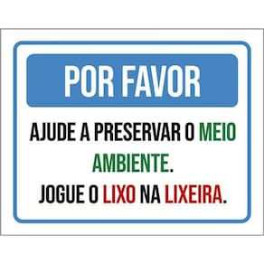 Kit 3 Placa Por Favor Ajupreservar Meio Ambiente Lixo 36X46
