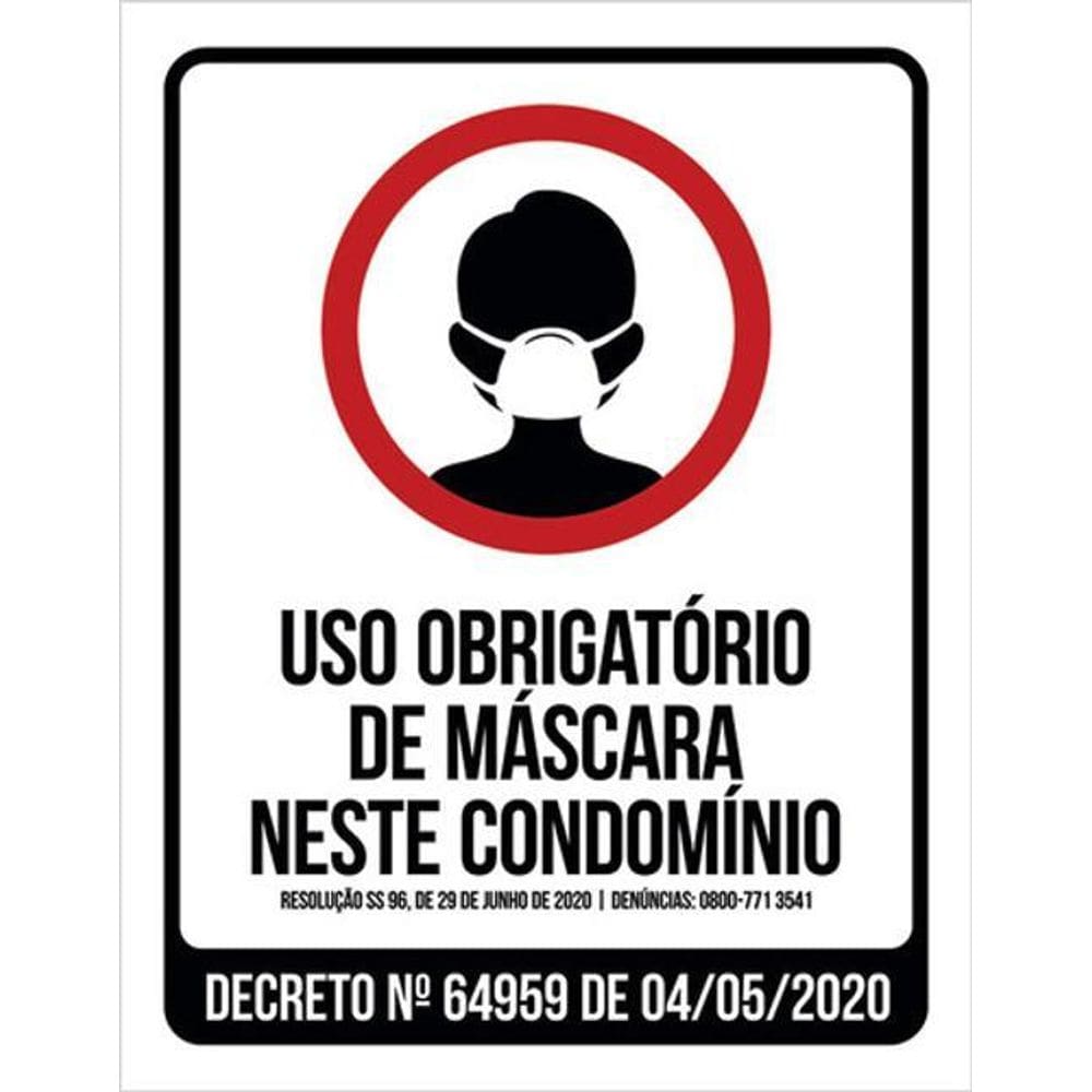 Kit 10 Placa Obrigatório Máscara Proteção Condomínio36X46