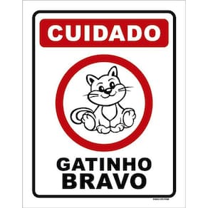 Kit 3 Placas Cuidado Gatinho Bravo Desenho 36X46