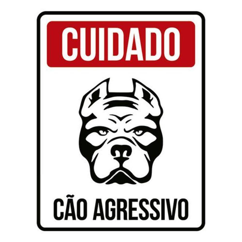 Placa Sinalização - Cuidado Cão Agressivo Vermelha 36X46