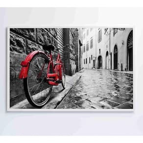 Quadro Urbano Bicicleta Vermelha Em Rua De Pedra Medidas 120x80 Cm Impressão Adesivo Fotográfico