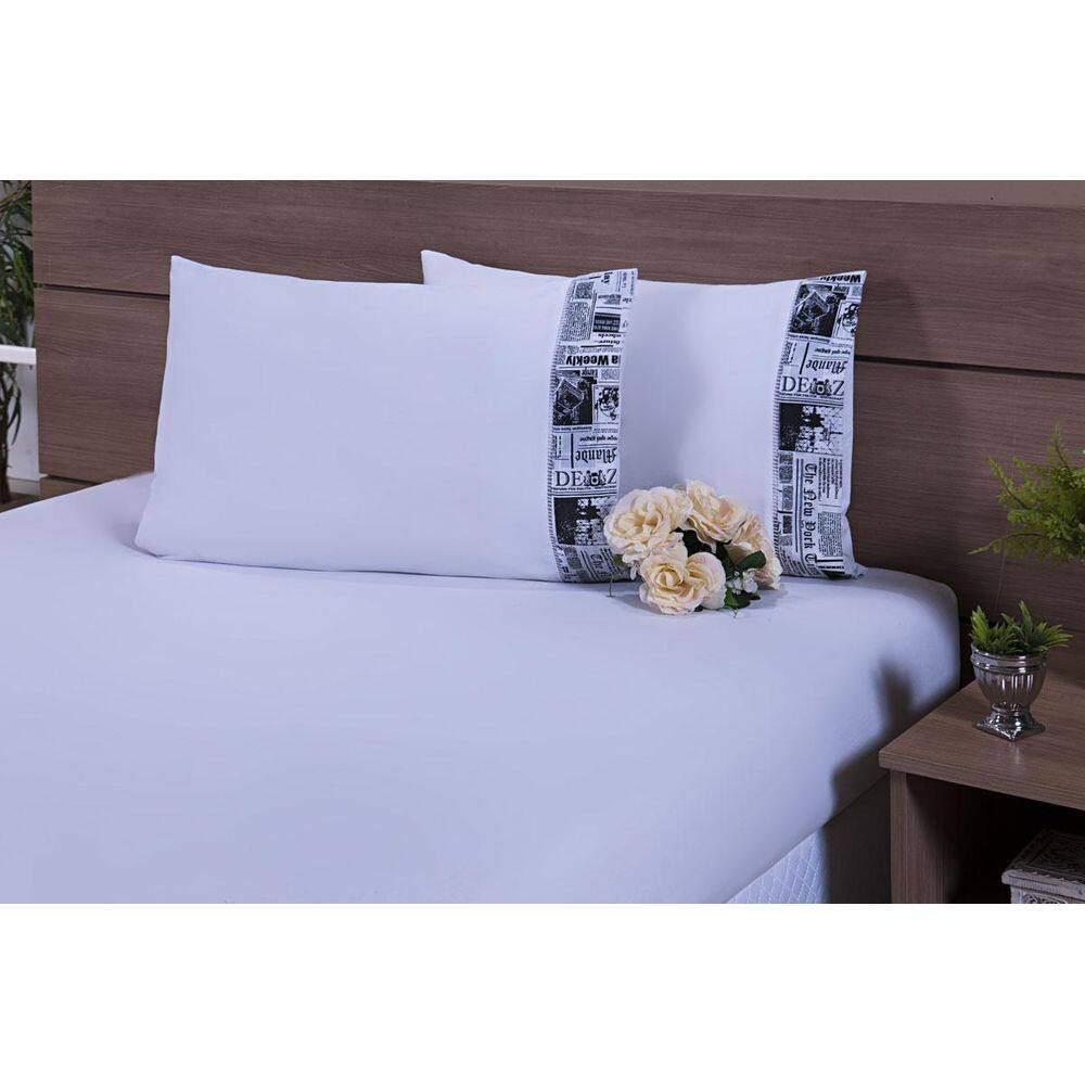 Jogo Lençol Solteiro 2 Peças 1,90X0,90X30Cm 180 Fios Branco