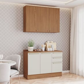 Cozinha Compacta 2 Peças com Tampo Yasmin Espresso Móveis Marrom/Areia