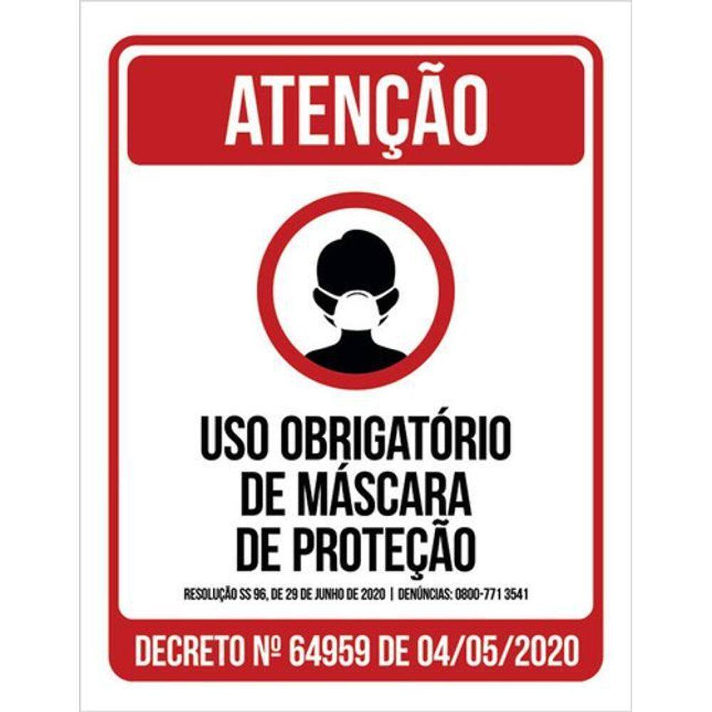 Kit 10 Placa Uso Obrigatório Máscara Proteção 36X46