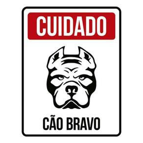 Kit 3 Placas Cuidado Cão Bravo Vermelha 36X46