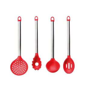 Colher Concha Escumadeira Silicone Vermelho Inox Utensilios
