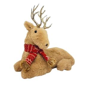 Rena Deitada Decorativa Natal Pelúcia Prime Marrom Claro Cachecol 25cm - Master Christmas