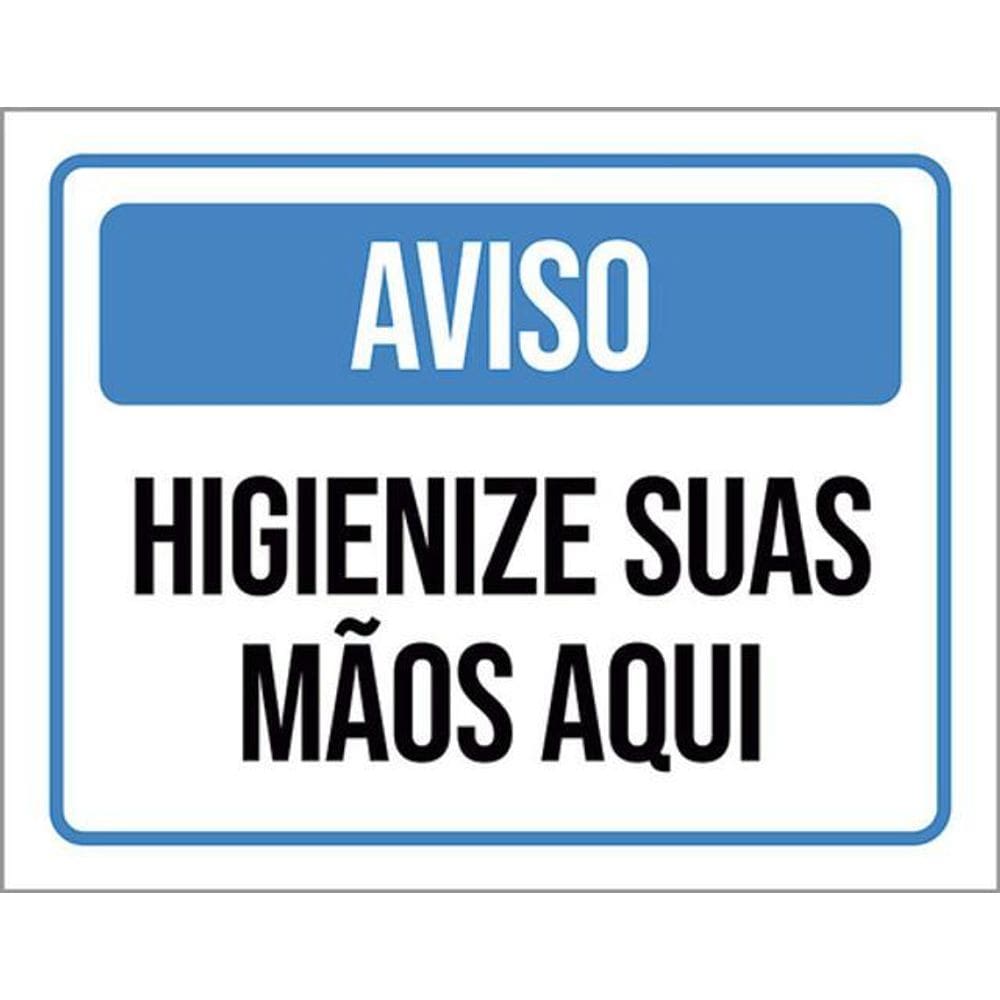 Kit 3 Placas Aviso Higienize Suas Mãos Aqui Azul 36X46