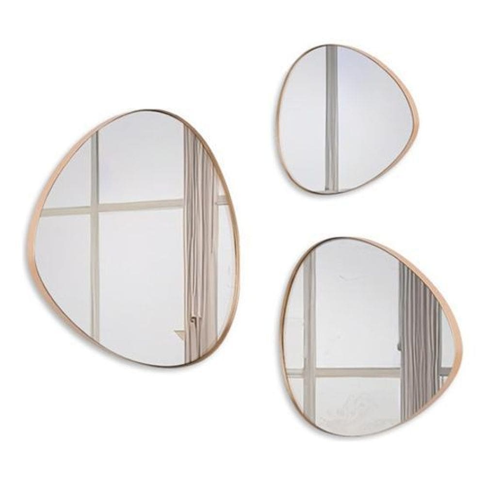 Trio Espelho Orgânico Decorativo Moldura De Couro - Caramelo