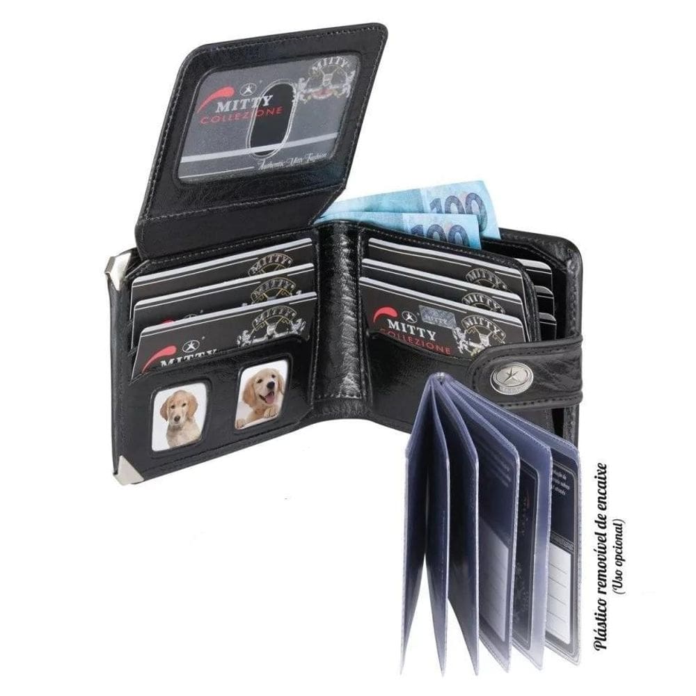 Carteira Masculina Couro Mitty M1F Média Fecho Cantoneira