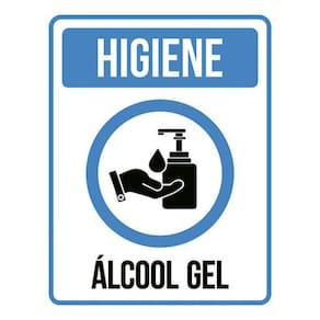 Kit 3 Placas Higiene Álcool Gel Ícone Azul 36X46