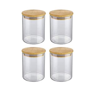 Kit 4 Potes Hermético De Vidro Tampa Bambu Condimentos 200Ml