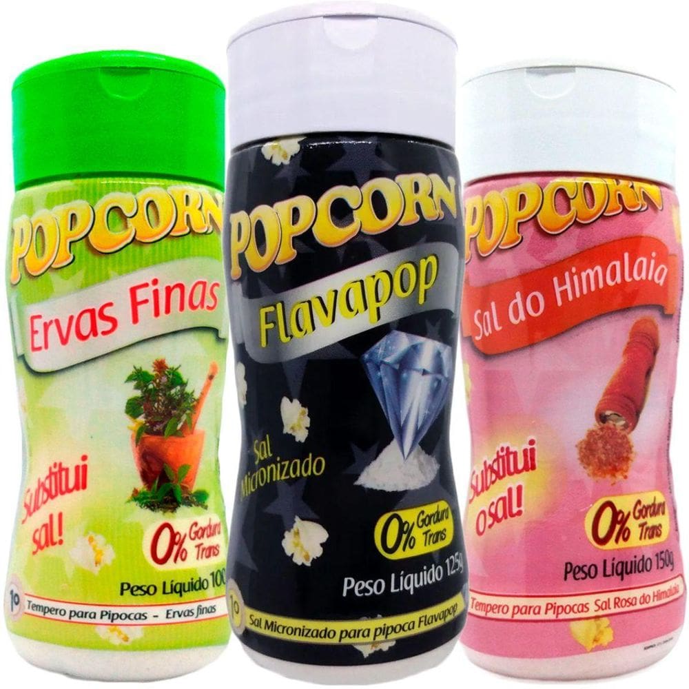Combo 3 Temperos Pipoca Popcorn Sabores Ervas Finas, Sal Do