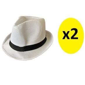 Kit 2 Chapéus Malandro De Tecido Branco Com Faixa Preto
