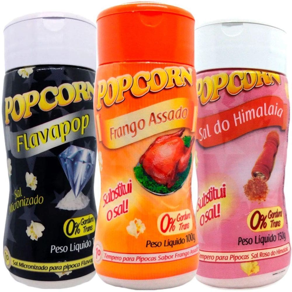 Combo 3 Temperos Pipoca Popcorn Sabores Frango Assado, Sal