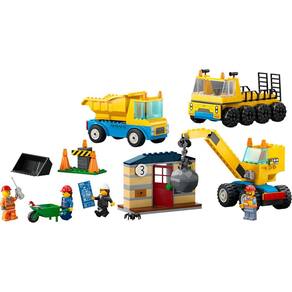Bloco de Montar - CITY – Caminhoes de Construcao e Guindaste com Bola de Demolicao - 235 peças - LEGO