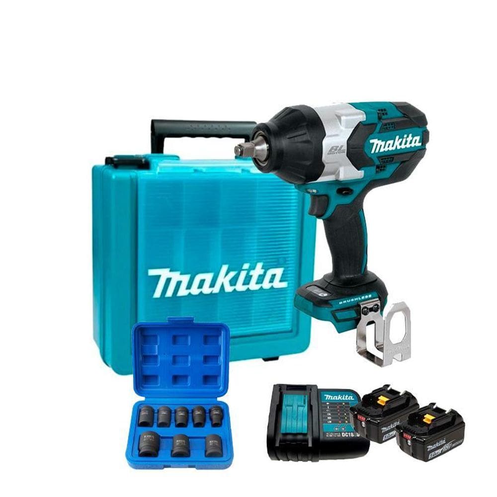 Chave Impacto Makita DTW1002Z 18V + Kit 2 Bat. 5Ah + Soquete