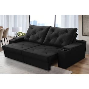 Sofá Retrátil Reclinável 3 lugares 2,30m com Porta Copos e USB Helena Suede Preto Adonai Estofados