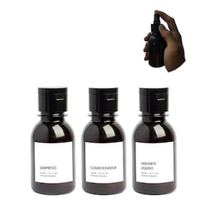Kit Frascos Banho 100Ml Âmbar Shampoo Condicionador Portatil