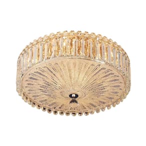 Plafon Redondo Dourado com Cristais Transparentes 50CM 9E14