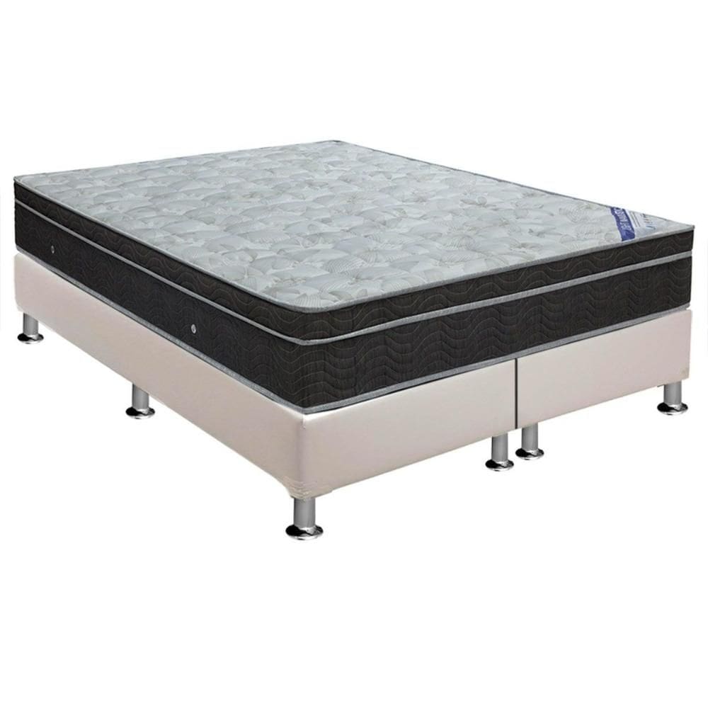 Cama Box King: Colchão Molas Ortobom Nanolastic Light + Base CRC Courano Branco(186x198)