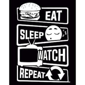 Kit 10 Placas Eat Sleep Watch Repeat Preta 36X46