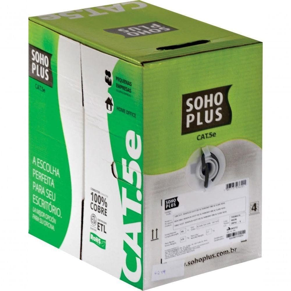 Cabo Lan U-utp Cat.5e 24 Awg 4 Pares Cmx Caixa C- 305 Metros Preto 100% Cobre 23200100