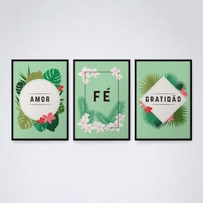 Quadro Decorativo Amor Fé e Gratidão V7 30x20cm