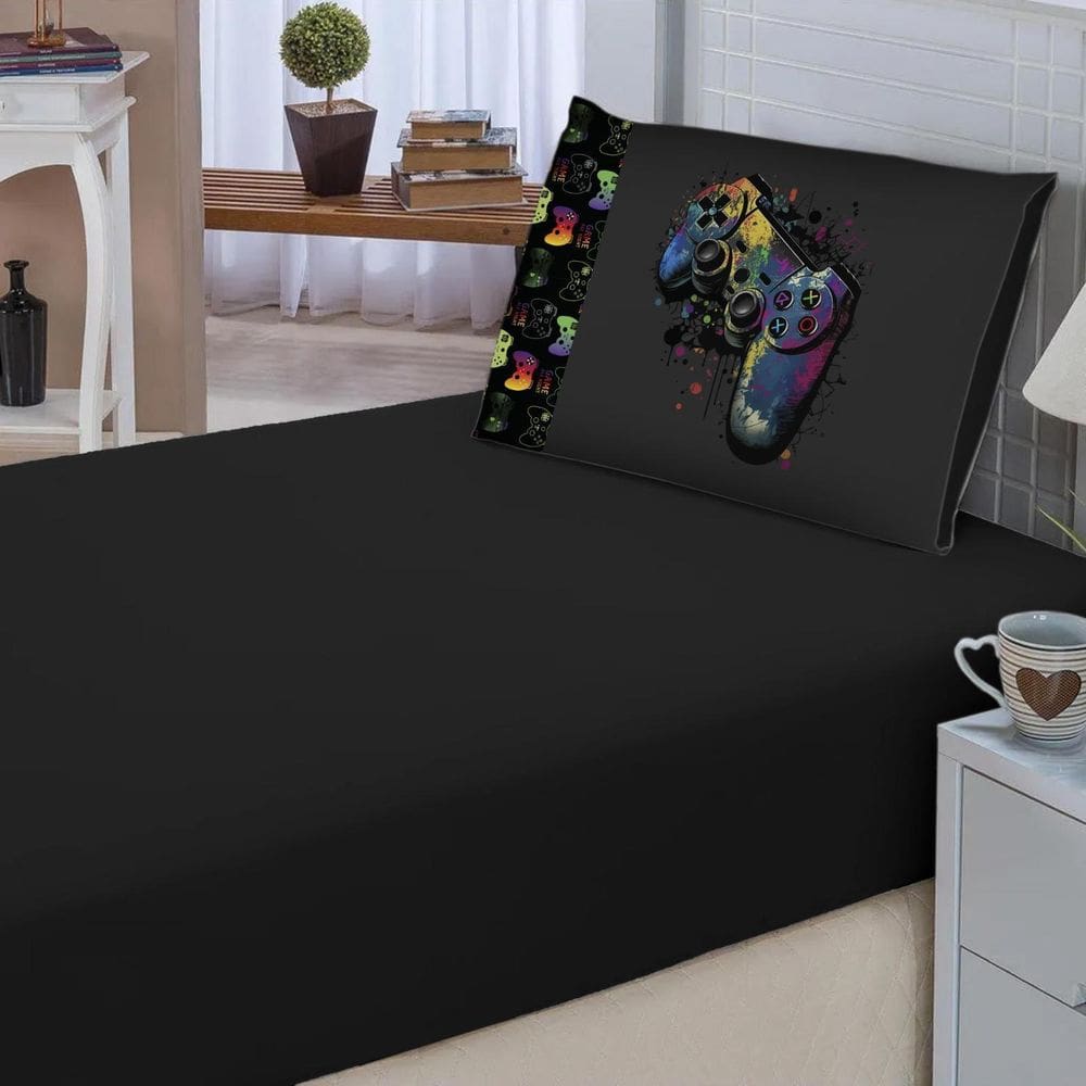 Lençol Liso Elásticado + Fronha Estampada Decorativa