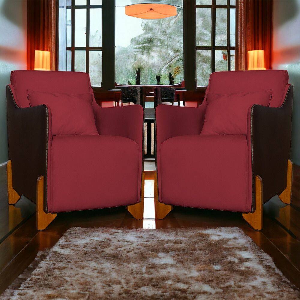 Kit 2 Poltronas Decorativa Heloisa Veludo Vermelho/Corano Marrom - Londrilar