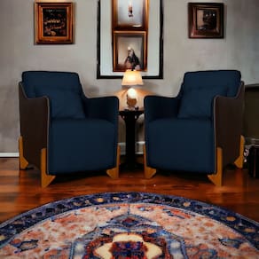 Kit 2 Poltronas Decorativa Heloisa Veludo Azul Marinho/Corano Marrom - Londrilar