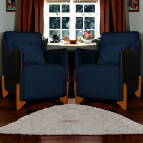 Kit 2 Poltronas Decorativa Heloisa Veludo Azul Marinho/Corano Preto - Londrilar