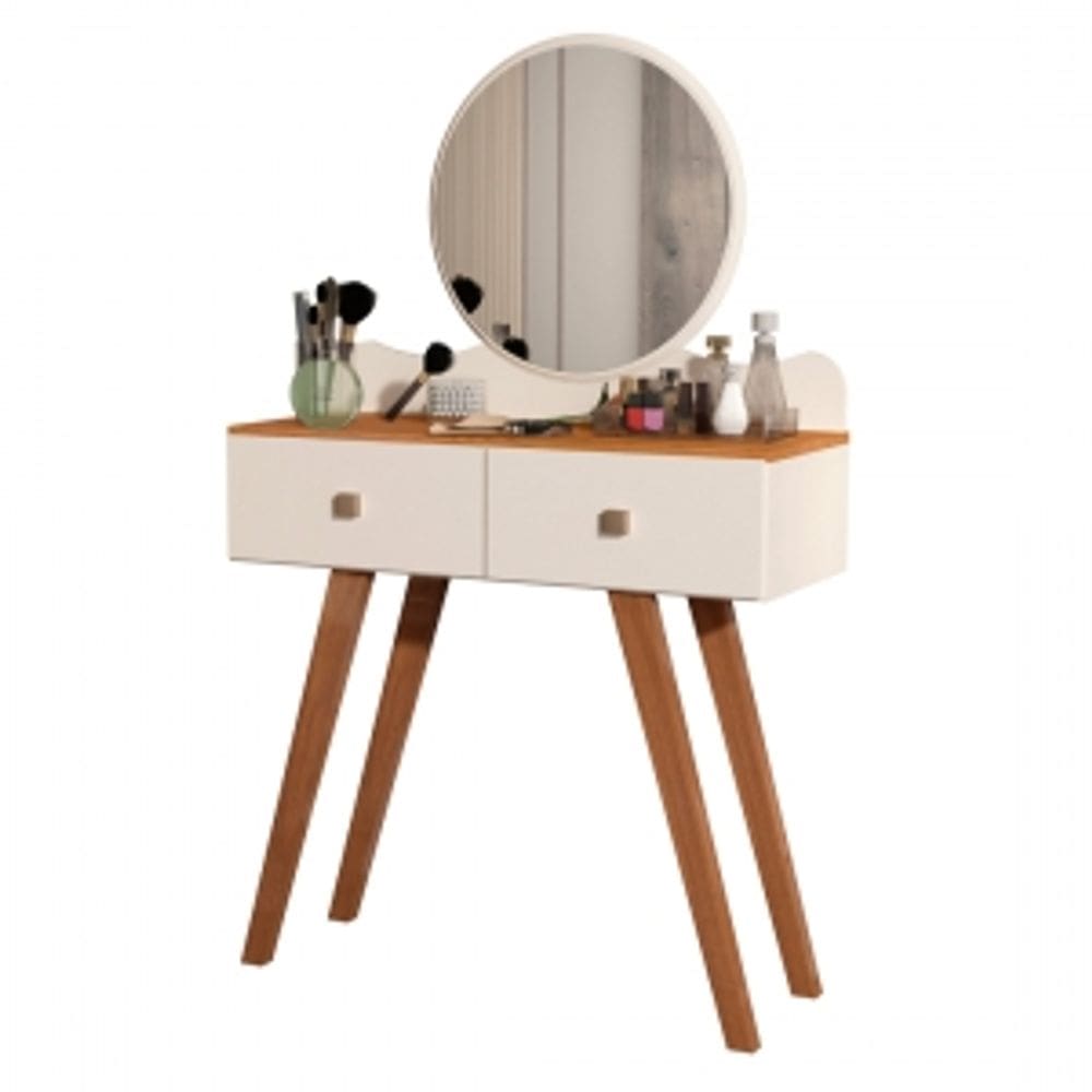 Penteadeira Organizadora 2 Gavetas com Espelho Infantil Meninas Off White/ Nature - G4 Magazine
