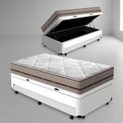 Cama Box Baú e Auxiliar Solteiro Branca + Colchão de Molas Ensacadas - Anjos - Classic - 88x188x62cm