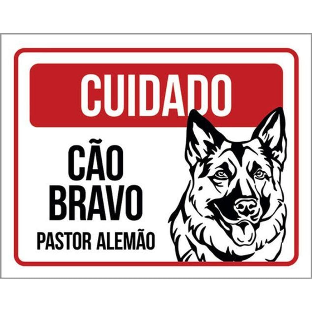 Kit 3 Placas Cuidado Cão Bravo Pastor Alemão 36X46