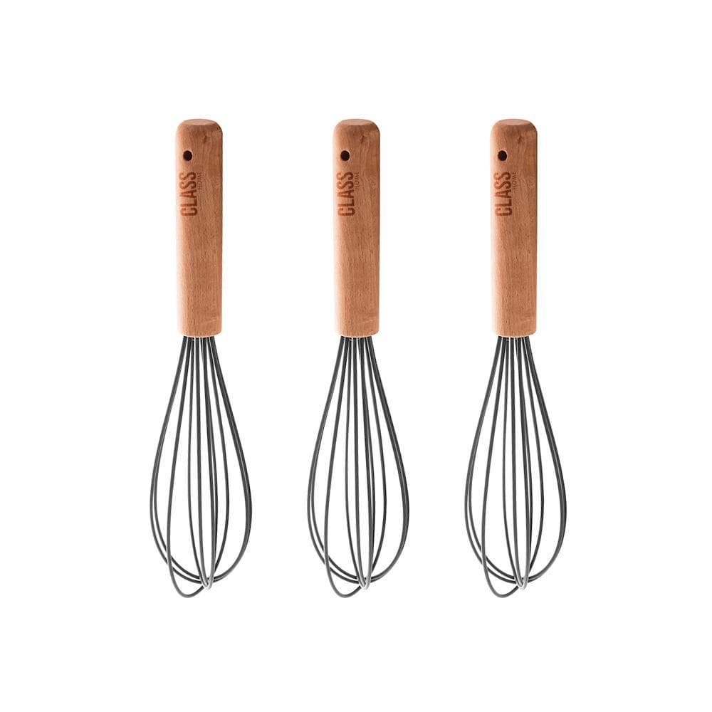 Kit 3 Batedores De Ovos Silicone Bambu 25Cm