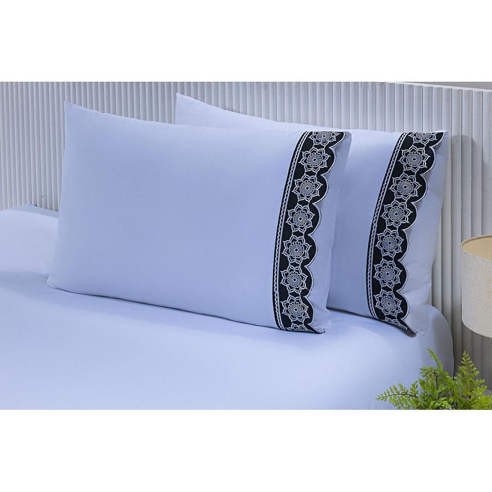 2 Fronhas 50Cmx70Cm 100% Algodão 180 Fios Barrado Bordado