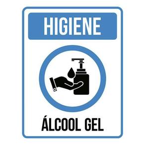 Kit 5 Placas Higiene Álcool Gel Ícone Azul 36X46