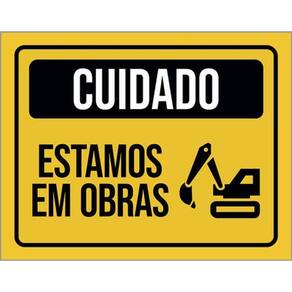 Kit 3 Placas Cuidado Estamso Em Obras Ícone Amarela 36X46