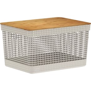Cesto Organizador Grid Com Tampa De Bambu 20L Bege - Ou